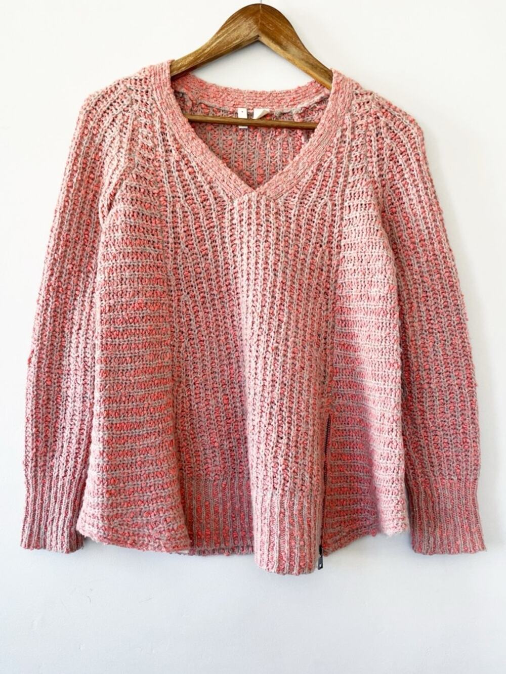 Anthropologie Moth Coral Pink Marled V-Neck Knit Sweater Size XS EUC